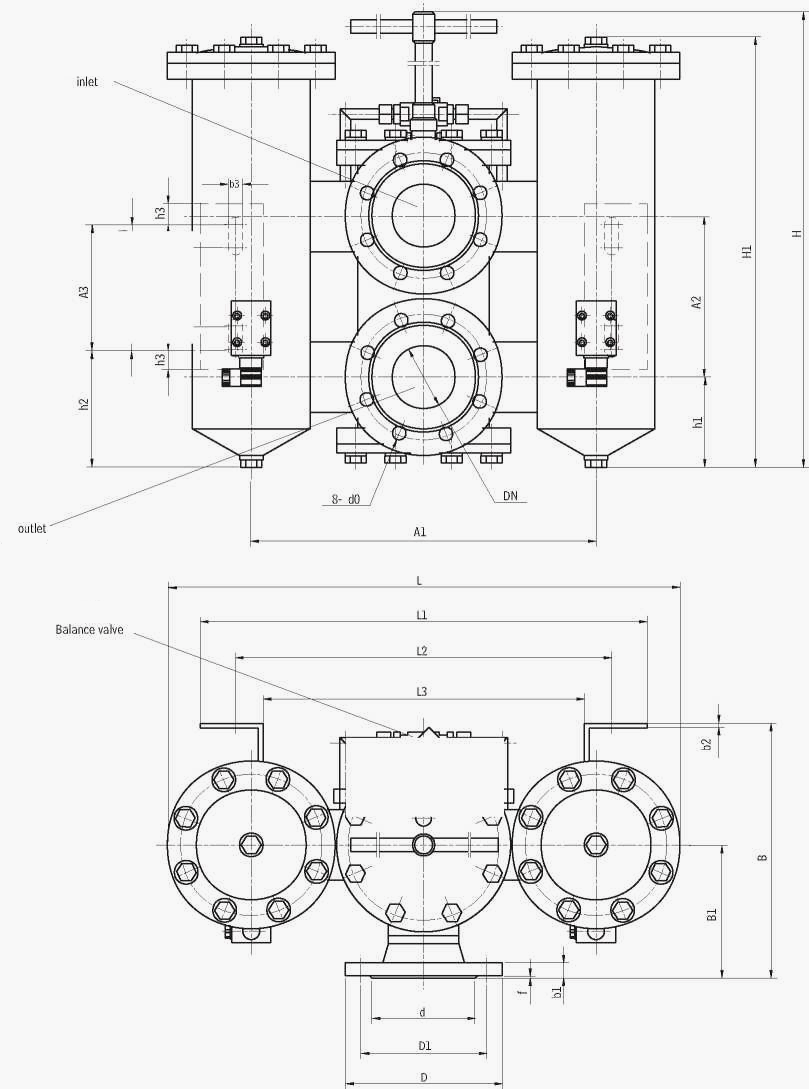 SRLF series double barrel oil return pipeline filter connection Size