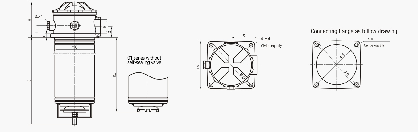 TFB series oil suction filter connection size