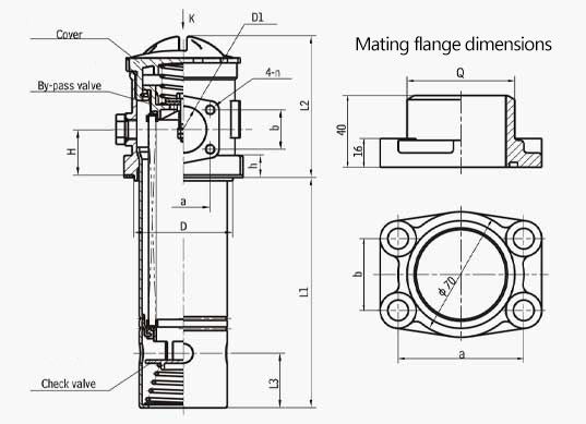 TF series self-sealing oil suction filter outside the box flange connection size